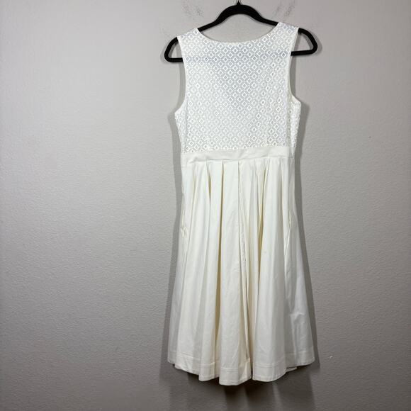 Collette Dinnigan Anthropologie Size 6 Pleated Trellis Fit & Flare Dress White - Picture 4 of 14